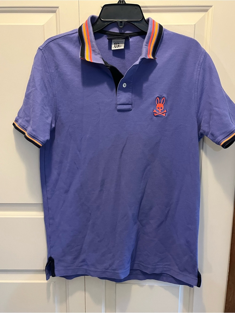 Psycho Bunny Lavender Polo with Striped Collar and Chest Logo